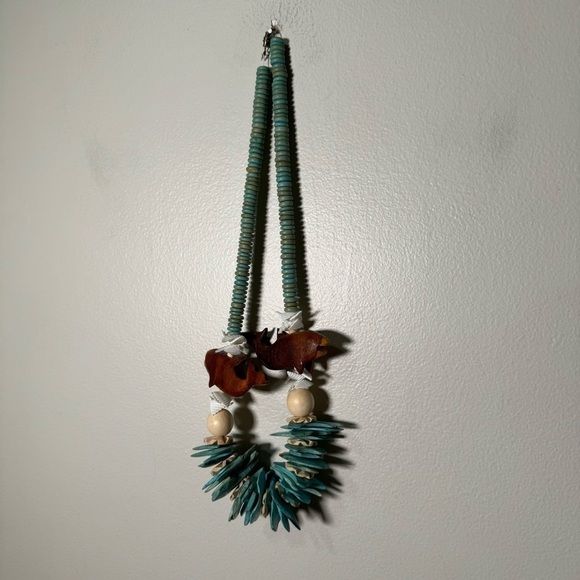 Vintage Tropical Necklace Turquoise Wood Like Beads western nautical boho - Picture 4 of 5